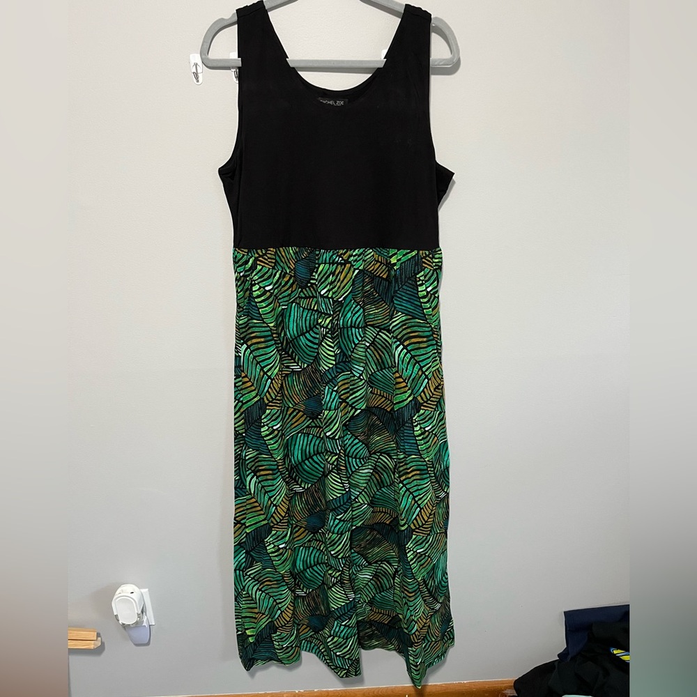 Rachel Zoe Black and Green Print Maxi Dress